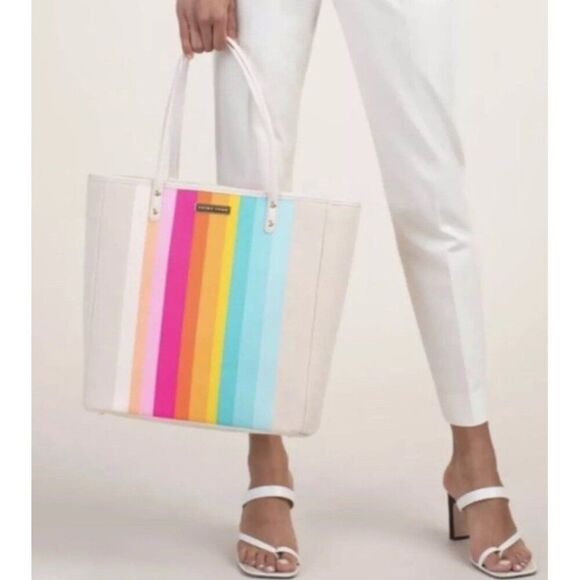 Trina Turk Handbags - Trina Turk Large Rainbow Striped 25th Anniversary Canvas Tote Bag NWT $148 MSRP